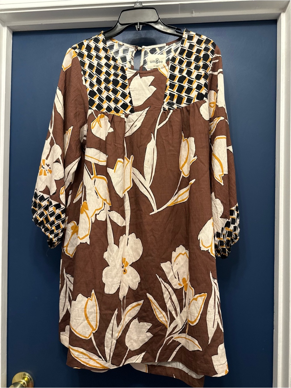 Umgee Brown Floral Mix-Print Tunic Dress